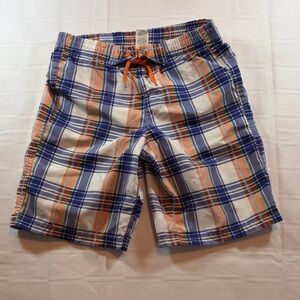 OP Boys Plaid Swim Shorts - Blue, Orange, and White
